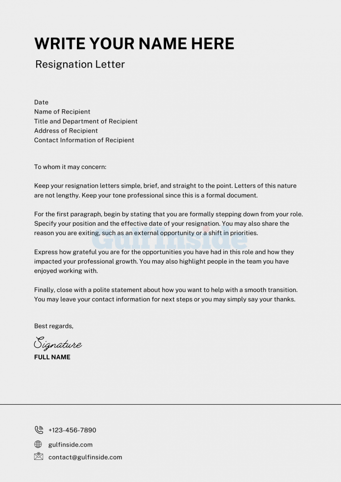 Formal Resignation Letter Sample For UAE Other Countries Gulfinside