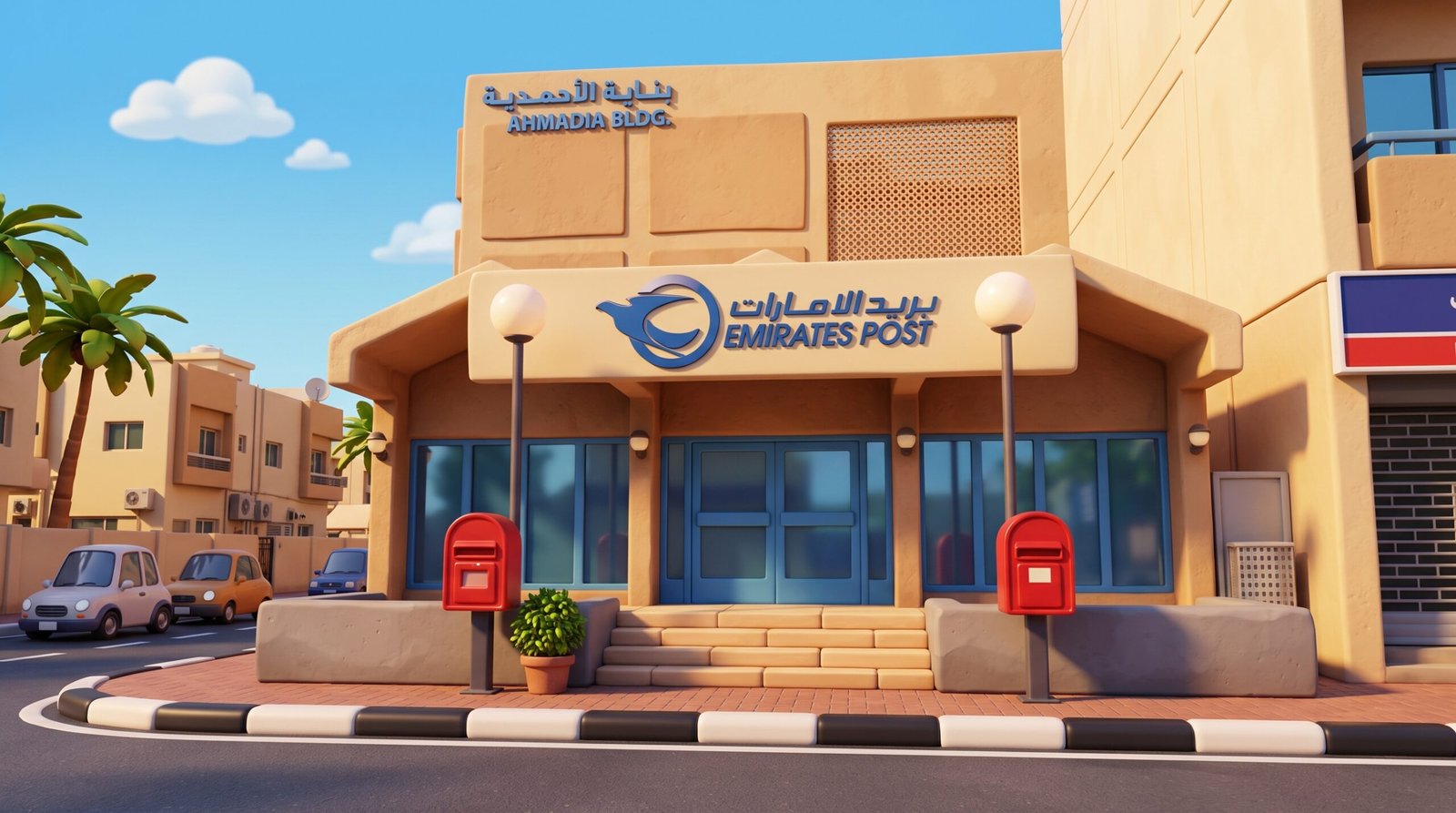 Emirates Post building in Dubai, shown as a postal service reference