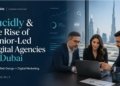 Senior digital agency team in Dubai reviewing SEO, web design, and digital marketing strategy for Lucidly company spotlight article
