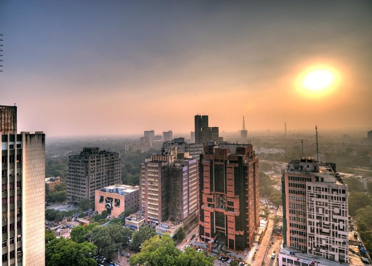 Delhi cityscape obscured by smog in an archival photograph from April 2008