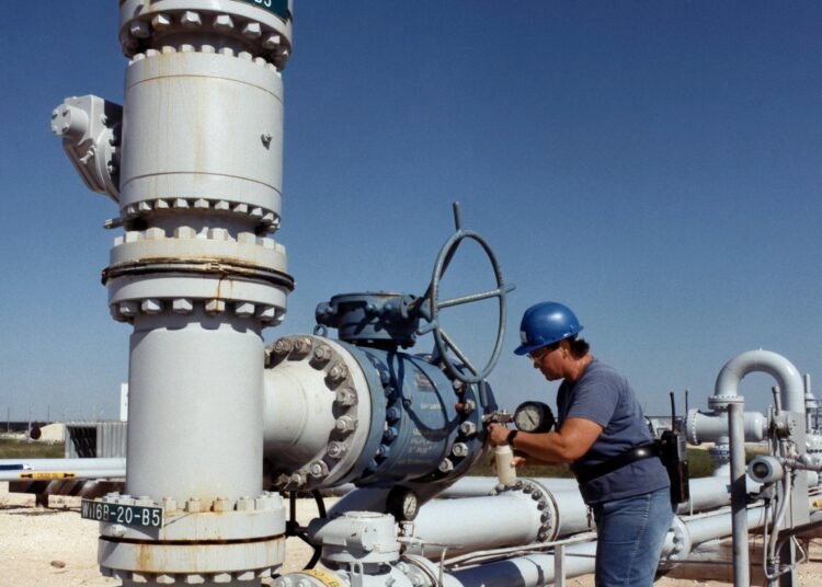 Archival photograph of infrastructure at the Bryan Mound Strategic Petroleum Reserve facility in Texas, United States