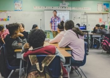 Classroom with desks, illustrative image for school building safety story