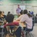 Classroom with desks, illustrative image for school building safety story