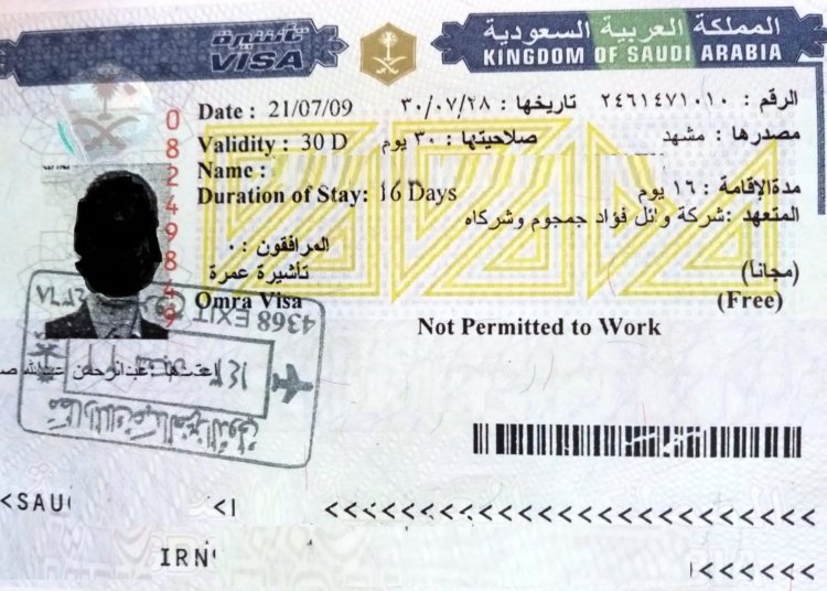 Photograph of an older Saudi Arabia Umrah visa, not a current tourist eVisa