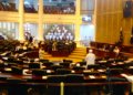 Archival interior photograph of the Khyber Pakhtunkhwa Provincial Assembly chamber in Peshawar