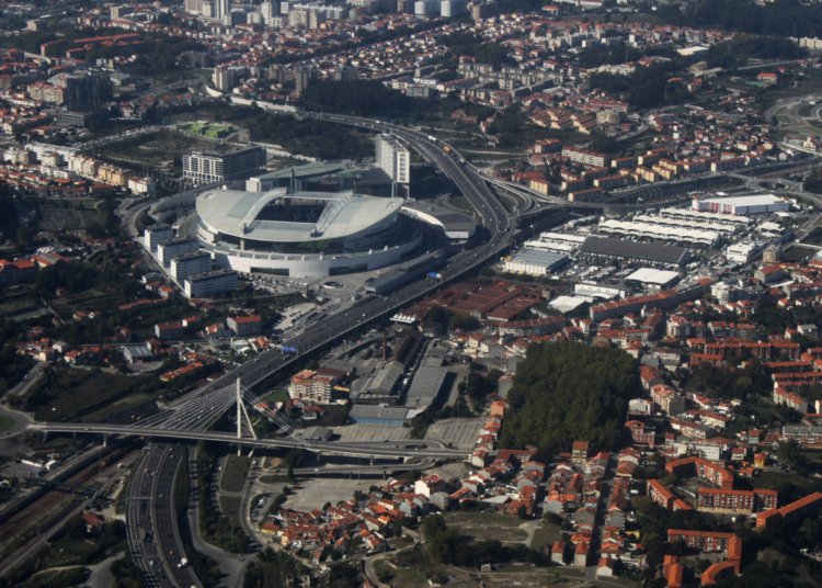Aerial view of Estádio do Dragão in Porto, venue for Porto versus PSV Champions League match