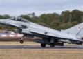 Royal Air Force Eurofighter Typhoon aircraft taking off, archival July 2025 photograph, not October 2026 Saudi mission