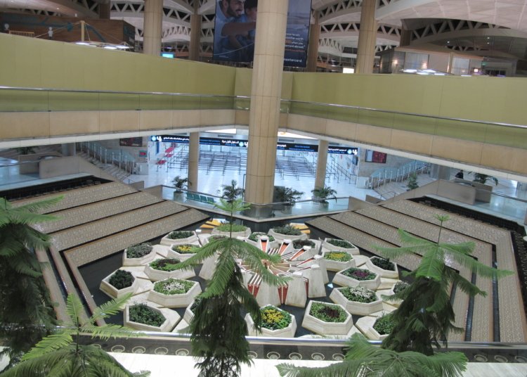 Central interior area of King Khalid International Airport Riyadh photographed in 2017, not during the 2026 disruptions