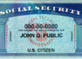 Official sample Social Security card for fictional John Q Public, illustrating a guide to online Social Security benefits