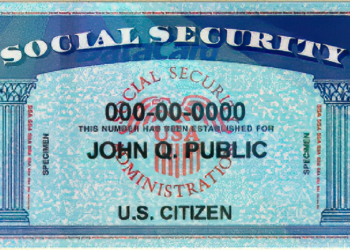 Official sample Social Security card for fictional John Q Public, illustrating a guide to online Social Security benefits