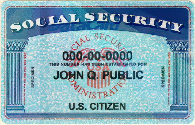 Official sample Social Security card for fictional John Q Public, illustrating a guide to online Social Security benefits