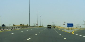 Archive photo of trucks on Dubai Hatta Highway E44, illustrative of freight transport in Dubai