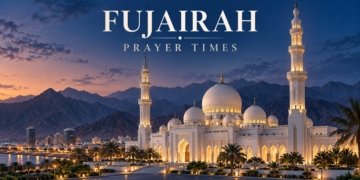 AI-generated fujairah themed mosque illustration for GulfInside prayer times