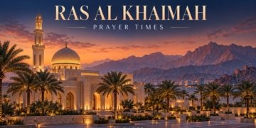 AI-generated ras al khaimah themed mosque illustration for GulfInside prayer times