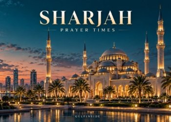 AI-generated sharjah themed mosque illustration for GulfInside prayer times