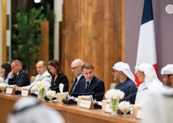 Crown Prince of Abu Dhabi and Emmanuel Macron at the UAE-France Business Dialogue